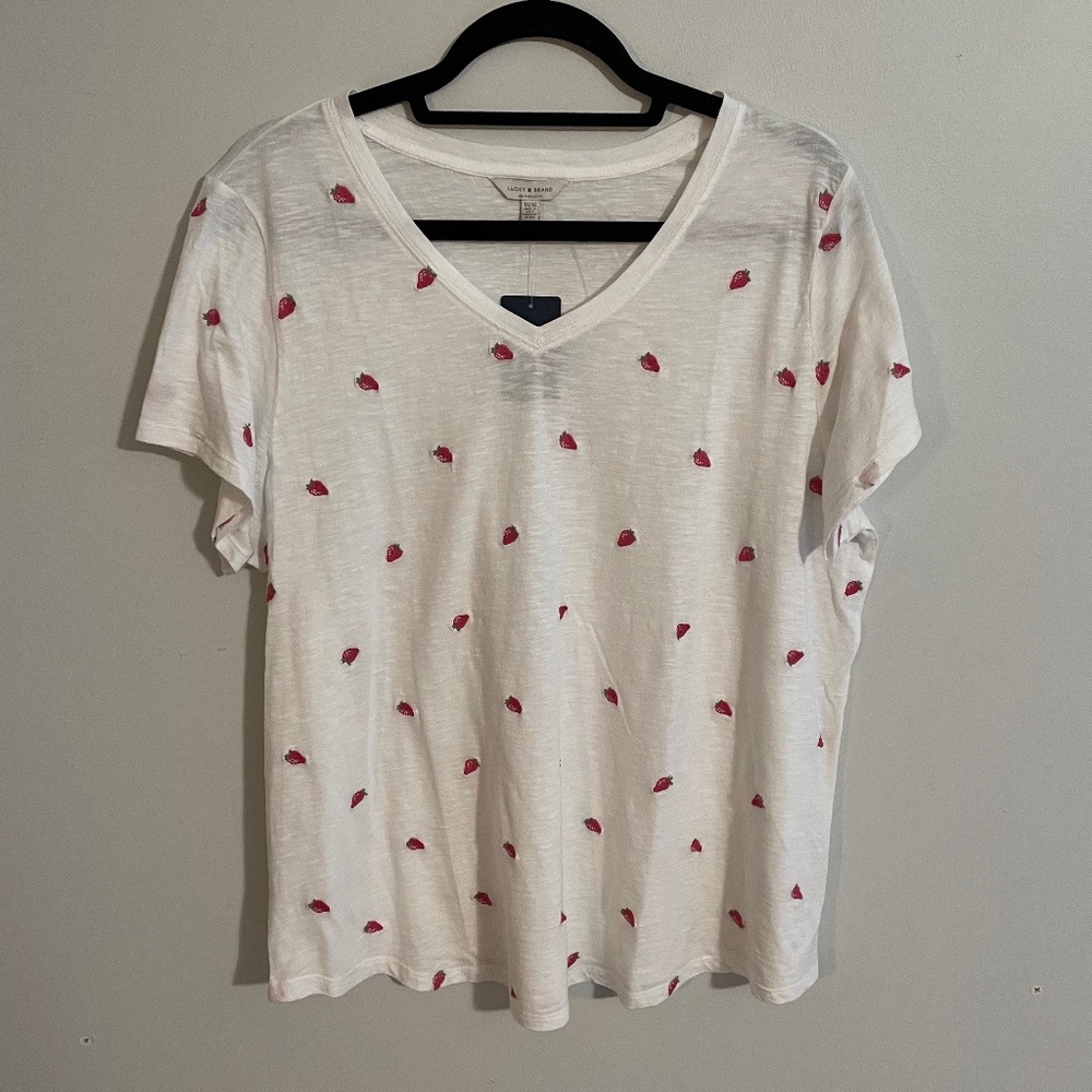 Lucky Brand embroidered strawberry short sleeve shirt